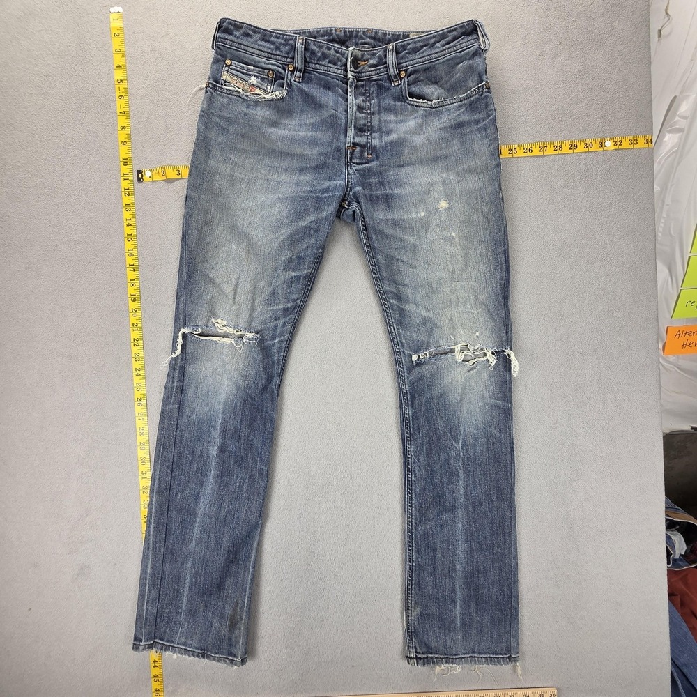 Diesel Jeans Mens 31x32 Blue Zatiny Regular Distressed Stretch Made Italy 0880K